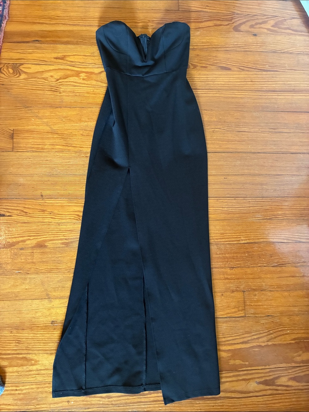 Superdown Revolve Strapless Black Maxi Dress with Front Slit - Picture 8 of 11